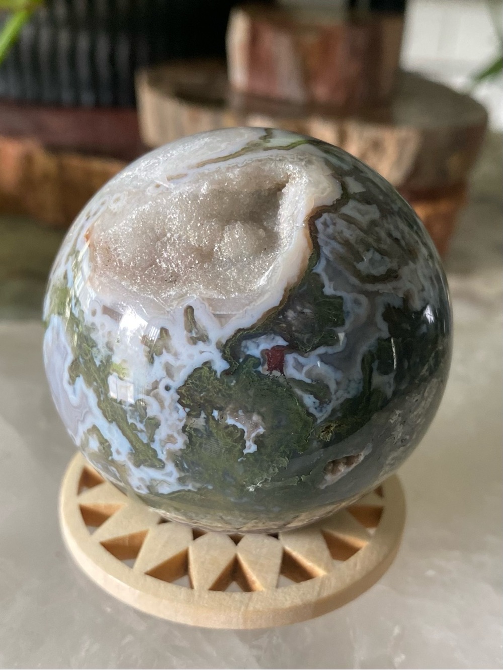 🌿✨ Moss Agate Druzy Sphere — 2.03” ✨🌿